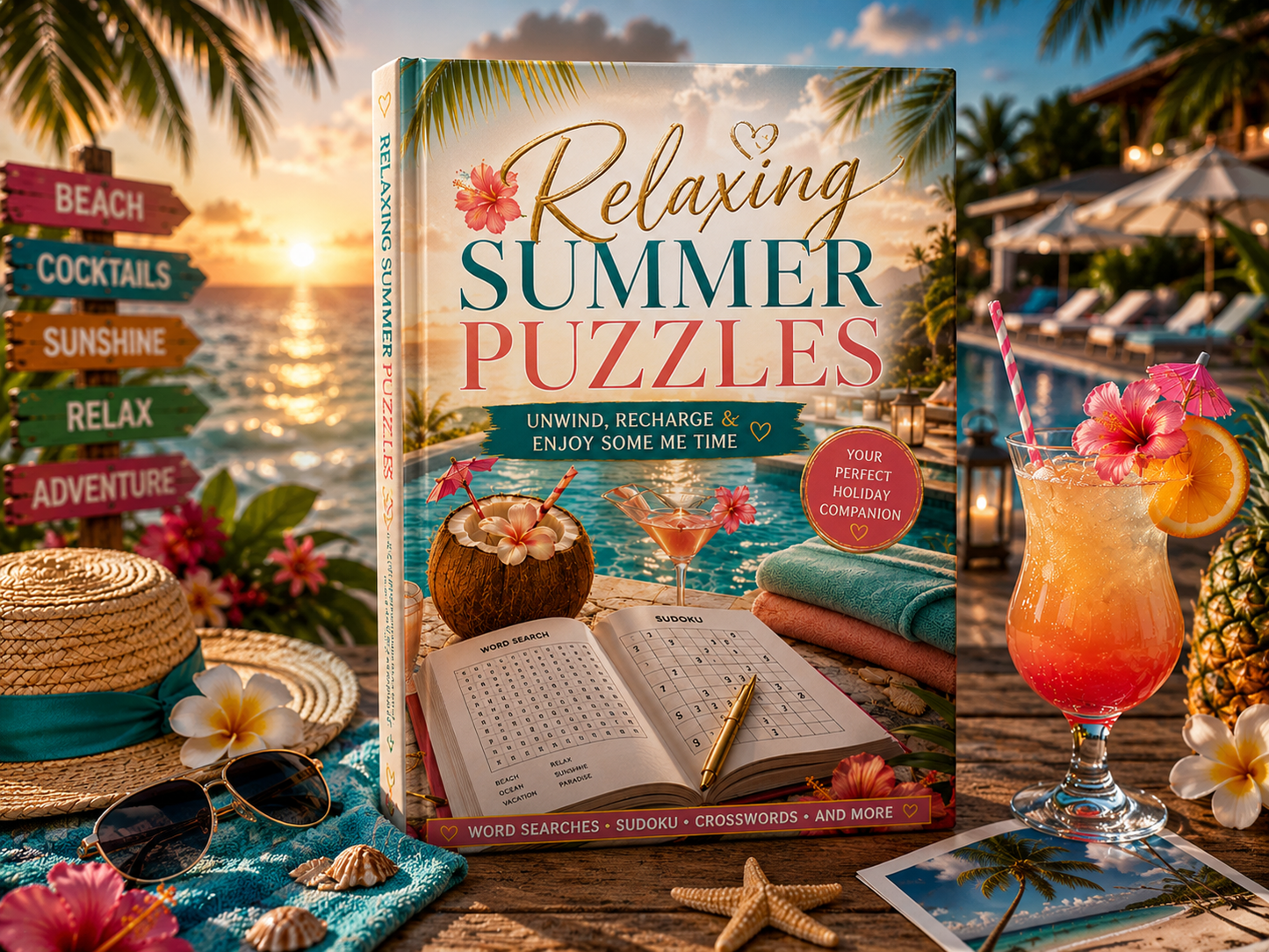 Relaxing Summer Puzzles: 100 Word Searches, Crosswords & Sudoku