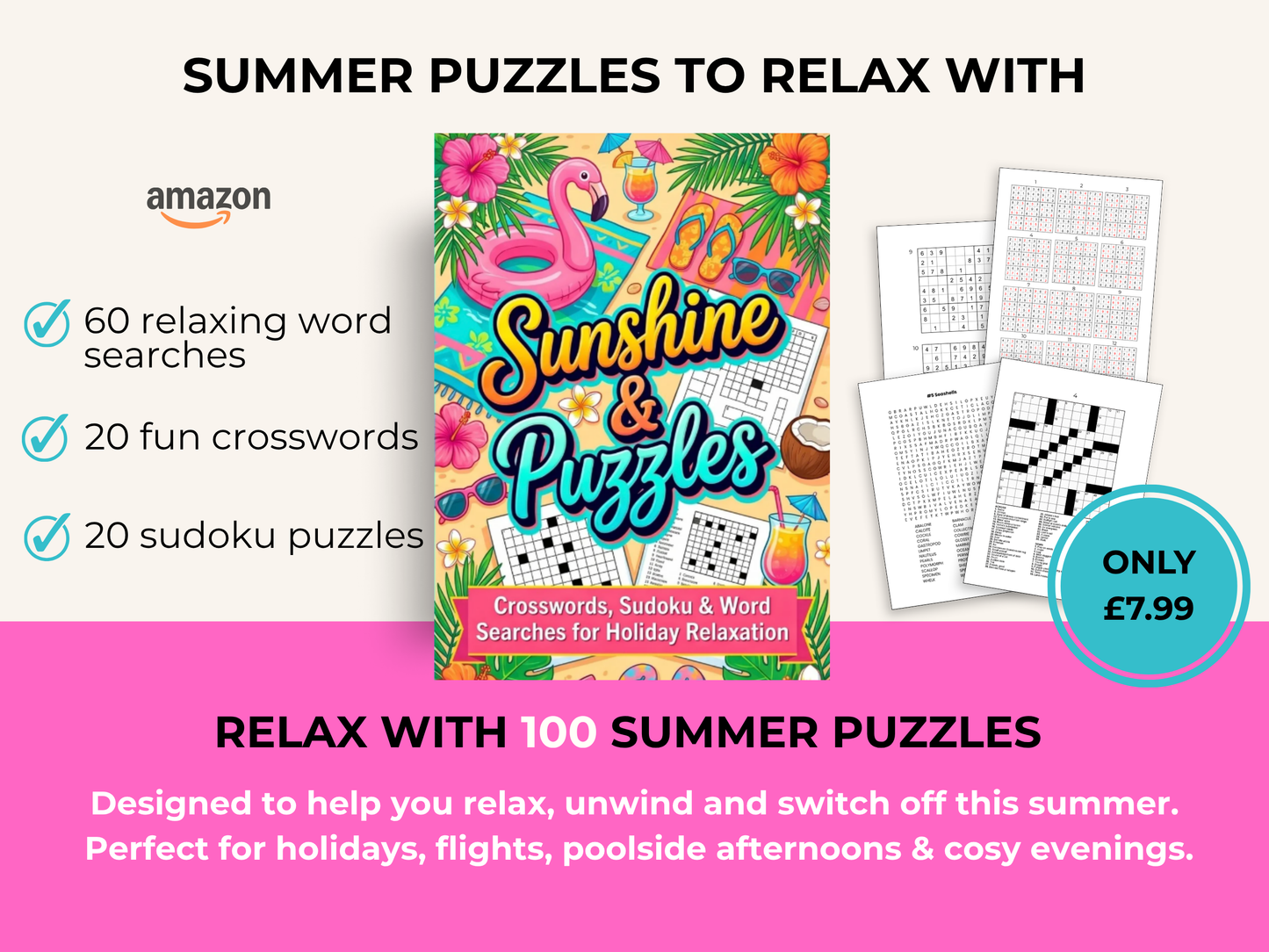 Sunshine & Puzzles: 100 Word Searches, Crosswords & Sudoku